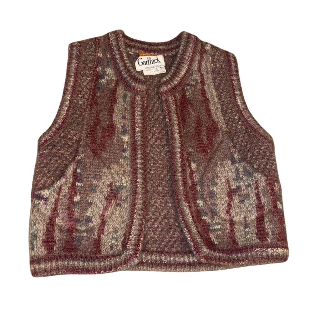Missoni Garfinckel's Vintage Mohair Wool Knit Vest Italy Plum Burgundy Abstract